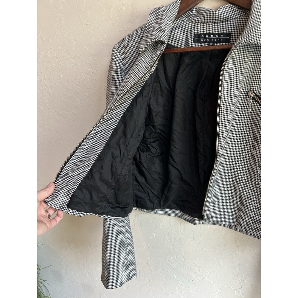 Vintage 90s Boxy Cropped Houndstooth Jacket 12 Zip Preppy Minimalist Classic‎ - Picture 7 of 8